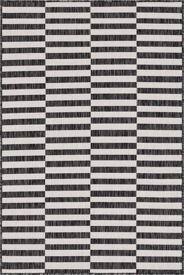 Charcoal 4' 1 x 6' 1 Outdoor Striped Rectangle Area Rug Weather Resistant for Patio, Deck, Terrace, Balcony, Porch Geometric Pattern Waterproof Carpet for Sale at Rug Engine