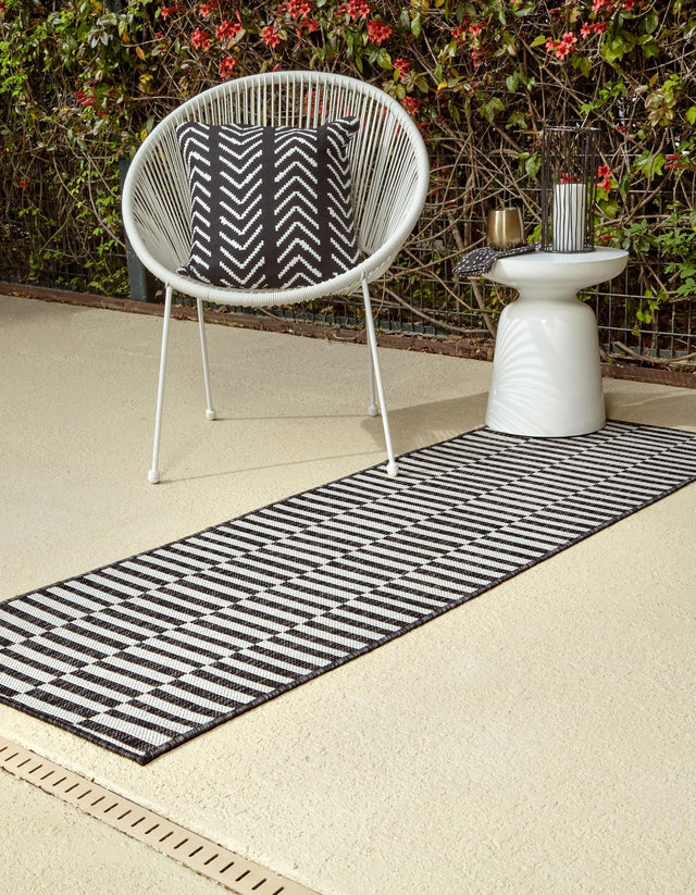 Charcoal 2' x 8' Outdoor Striped Runner Area Rug Weather Resistant for Patio, Deck, Terrace, Balcony, Porch Geometric Pattern Waterproof Carpet for Sale at Rug Engine