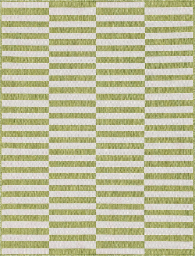 Green 9' x 12' Outdoor Striped Rectangle Area Rug Weather Resistant for Patio, Deck, Terrace, Balcony, Porch Geometric Pattern Waterproof Carpet for Sale at Rug Engine