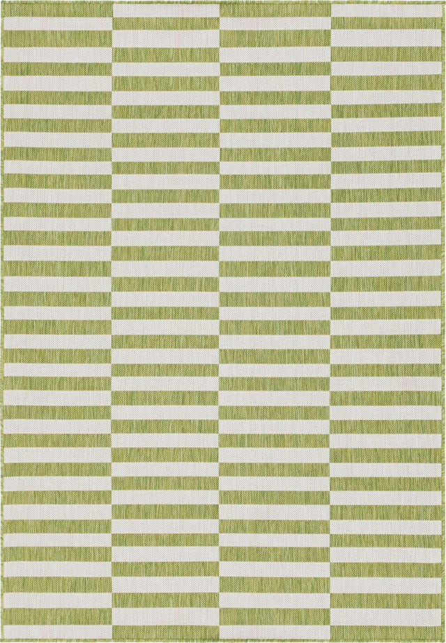 Green 7' 1 x 10' Outdoor Striped Rectangle Area Rug Weather Resistant for Patio, Deck, Terrace, Balcony, Porch Geometric Pattern Waterproof Carpet for Sale at Rug Engine