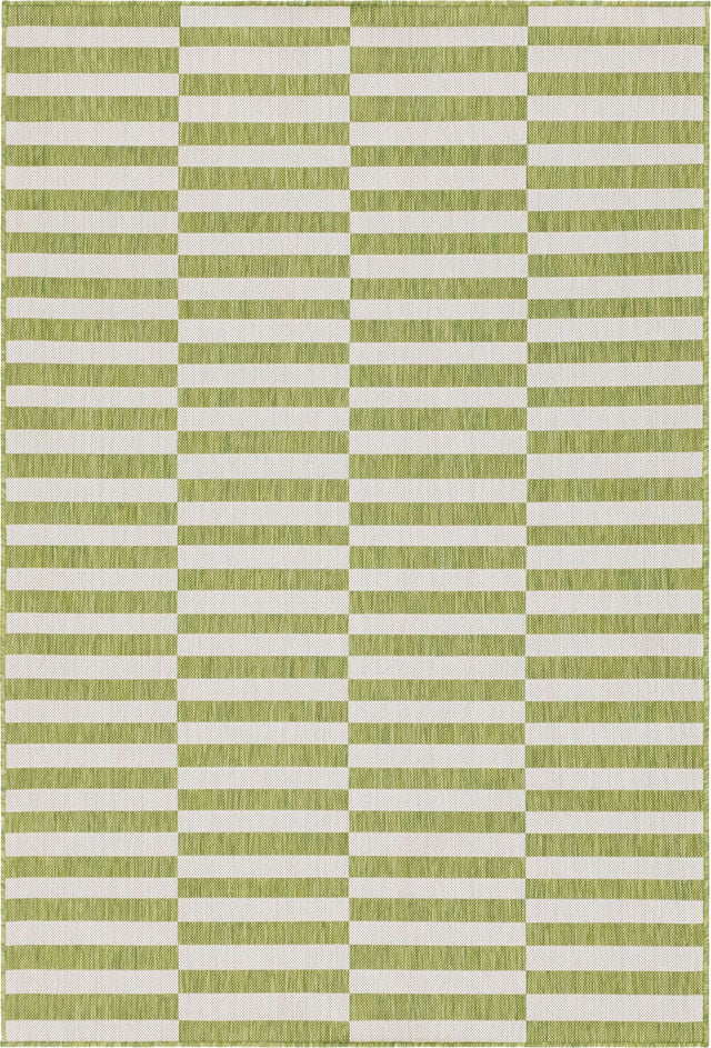 Green 6' 1 x 9' Outdoor Striped Rectangle Area Rug Weather Resistant for Patio, Deck, Terrace, Balcony, Porch Geometric Pattern Waterproof Carpet for Sale at Rug Engine