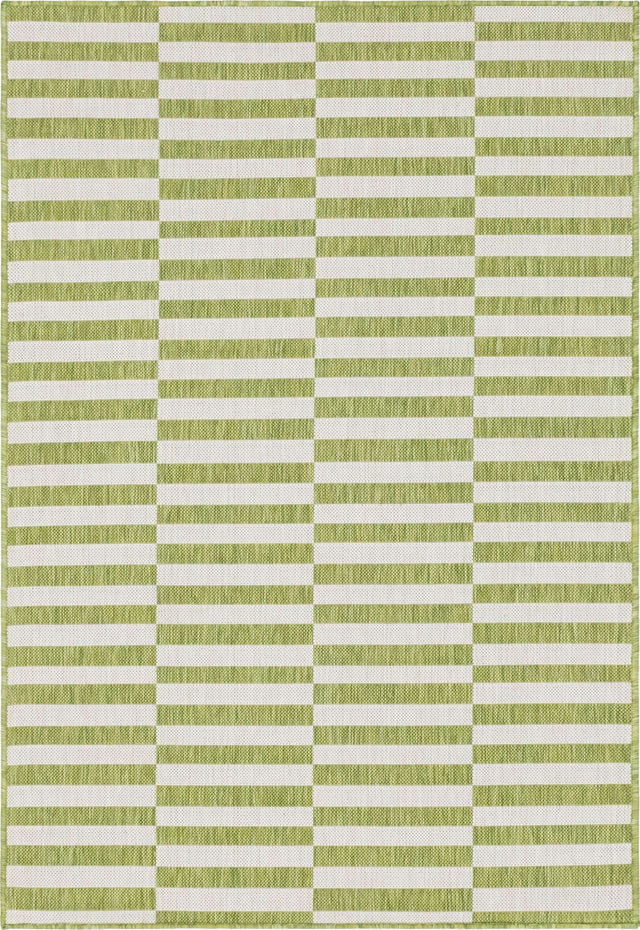 Green 4' 1 x 6' 1 Outdoor Striped Rectangle Area Rug Weather Resistant for Patio, Deck, Terrace, Balcony, Porch Geometric Pattern Waterproof Carpet for Sale at Rug Engine