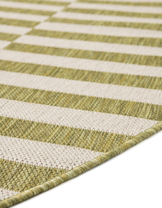 Green 5' 3 x 5' 3 Outdoor Striped Round Area Rug Weather Resistant for Patio, Deck, Terrace, Balcony, Porch Geometric Pattern Waterproof Carpet for Sale at Rug Engine