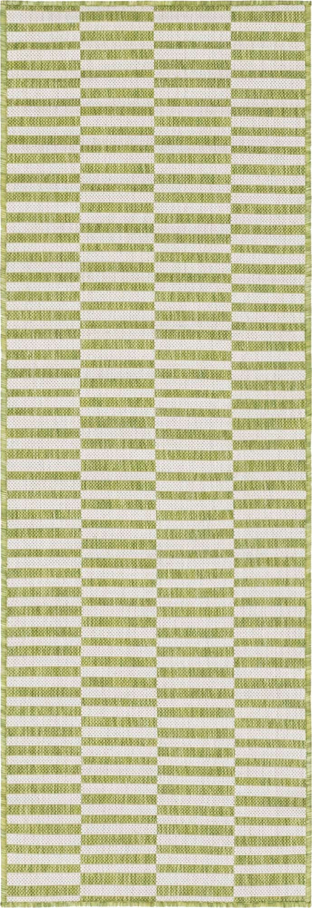 Green 2' x 6' 1 Outdoor Striped Runner Area Rug Weather Resistant for Patio, Deck, Terrace, Balcony, Porch Geometric Pattern Waterproof Carpet for Sale at Rug Engine