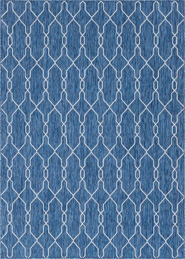 Blue 7' 10 x 11' Outdoor Trellis Rectangle Area Rug Weather Resistant for Patio, Deck, Terrace, Balcony, Porch Geometric Design Water Safe Outside Carpet for Sale at Rug Engine