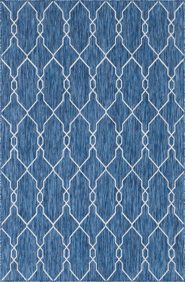 Blue 6' 1 x 9' Outdoor Trellis Rectangle Area Rug Weather Resistant for Patio, Deck, Terrace, Balcony, Porch Geometric Design Water Safe Outside Carpet for Sale at Rug Engine