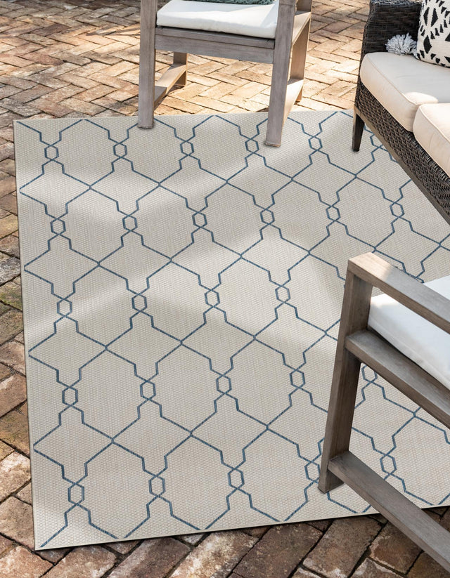 Ivory 8' x 11' 4 Outdoor Trellis Rectangle Area Rug Weather Resistant for Patio, Deck, Terrace, Balcony, Porch Geometric Design Water Safe Outside Carpet for Sale at Rug Engine