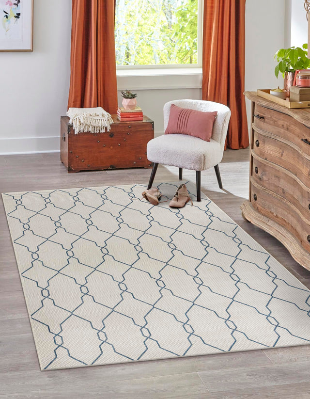 Ivory 7' 1 x 10' Outdoor Trellis Rectangle Area Rug Weather Resistant for Patio, Deck, Terrace, Balcony, Porch Geometric Design Water Safe Outside Carpet for Sale at Rug Engine
