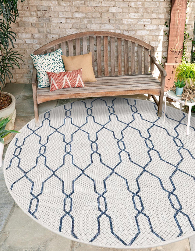 Ivory 4' 1 x 4' 1 Outdoor Trellis Round Area Rug Weather Resistant for Patio, Deck, Terrace, Balcony, Porch Geometric Design Water Safe Outside Carpet for Sale at Rug Engine