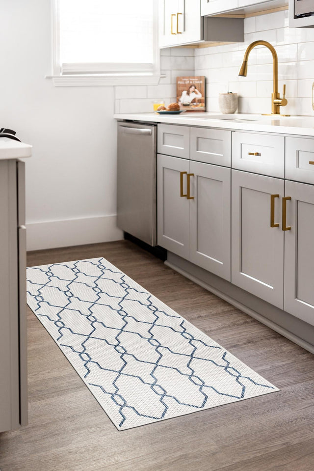 Ivory 2' x 6' 1 Outdoor Trellis Runner Area Rug Weather Resistant for Patio, Deck, Terrace, Balcony, Porch Geometric Design Water Safe Outside Carpet for Sale at Rug Engine