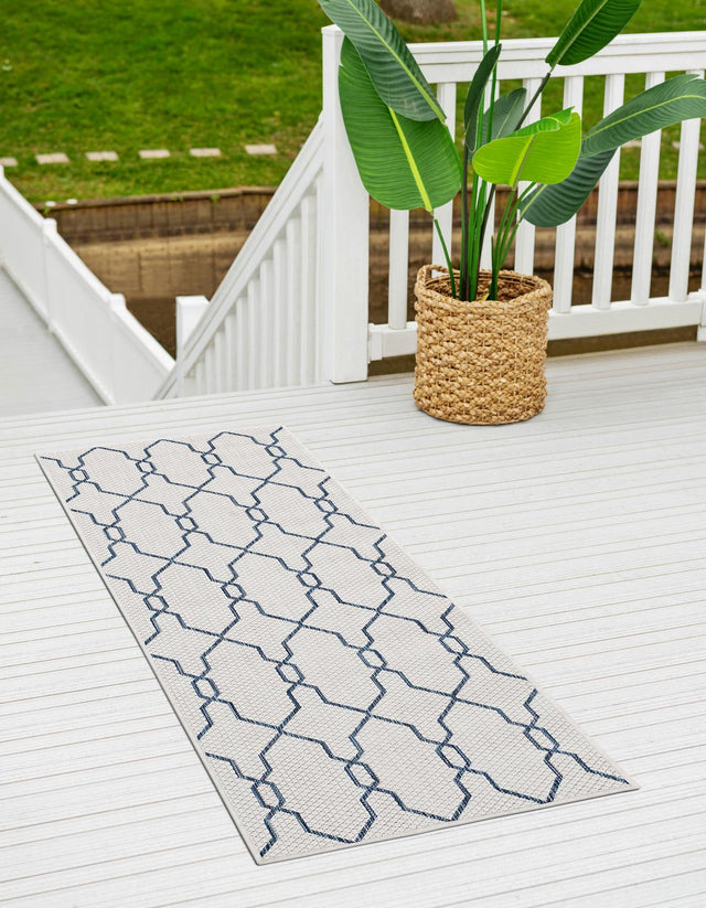 Ivory 2' x 6' 1 Outdoor Trellis Runner Area Rug Weather Resistant for Patio, Deck, Terrace, Balcony, Porch Geometric Design Water Safe Outside Carpet for Sale at Rug Engine