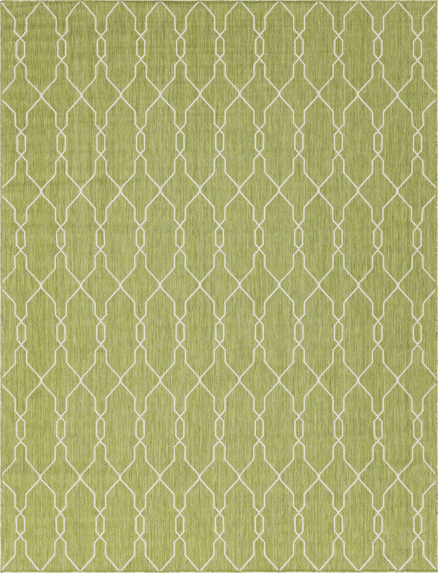 Green 9' x 12' Outdoor Trellis Rectangle Area Rug Weather Resistant for Patio, Deck, Terrace, Balcony, Porch Geometric Design Water Safe Outside Carpet for Sale at Rug Engine