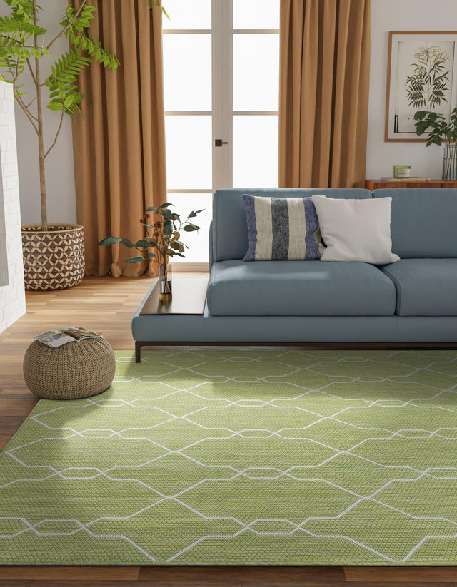 Green 5' 3 x 8' Outdoor Trellis Rectangle Area Rug Weather Resistant for Patio, Deck, Terrace, Balcony, Porch Geometric Design Water Safe Outside Carpet for Sale at Rug Engine