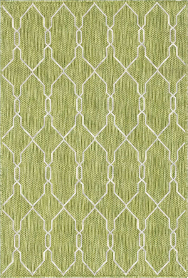 Green 4' 1 x 6' 1 Outdoor Trellis Rectangle Area Rug Weather Resistant for Patio, Deck, Terrace, Balcony, Porch Geometric Design Water Safe Outside Carpet for Sale at Rug Engine