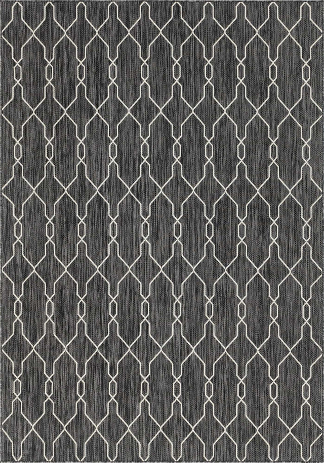 Charcoal 7' 10 x 11' Outdoor Trellis Rectangle Area Rug Weather Resistant for Patio, Deck, Terrace, Balcony, Porch Geometric Design Water Safe Outside Carpet for Sale at Rug Engine