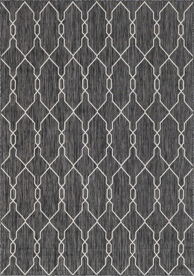Charcoal 7' 1 x 10' Outdoor Trellis Rectangle Area Rug Weather Resistant for Patio, Deck, Terrace, Balcony, Porch Geometric Design Water Safe Outside Carpet for Sale at Rug Engine