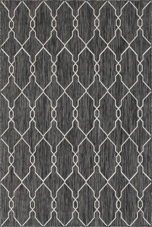 Charcoal 6' 1 x 9' Outdoor Trellis Rectangle Area Rug Weather Resistant for Patio, Deck, Terrace, Balcony, Porch Geometric Design Water Safe Outside Carpet for Sale at Rug Engine