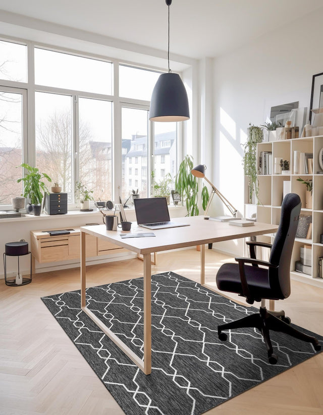Charcoal 6' 1 x 9' Outdoor Trellis Rectangle Area Rug Weather Resistant for Patio, Deck, Terrace, Balcony, Porch Geometric Design Water Safe Outside Carpet for Sale at Rug Engine