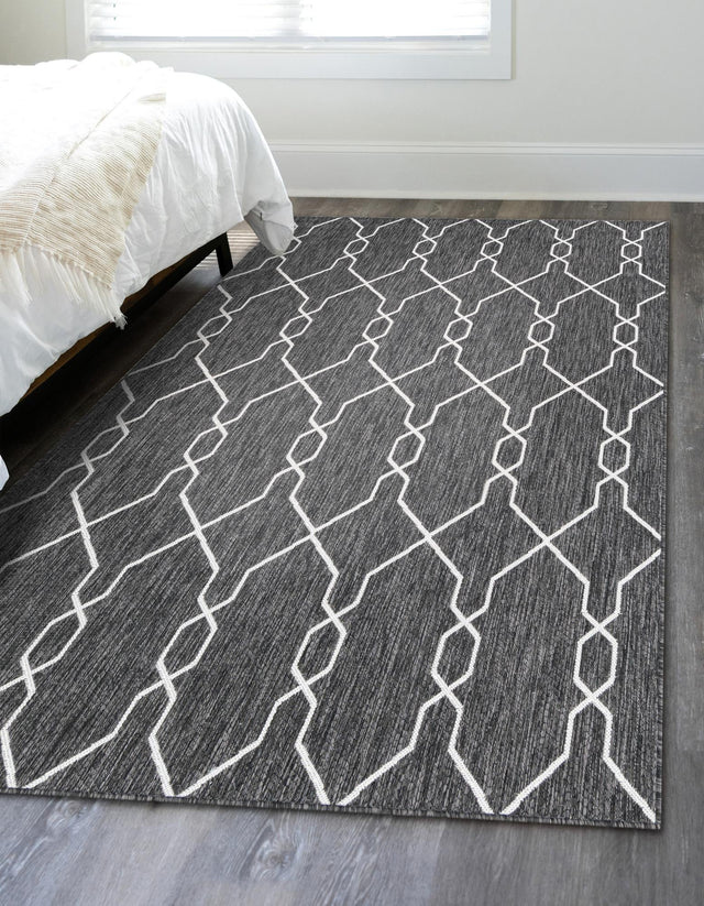 Charcoal 5' 3 x 8' Outdoor Trellis Rectangle Area Rug Weather Resistant for Patio, Deck, Terrace, Balcony, Porch Geometric Design Water Safe Outside Carpet for Sale at Rug Engine