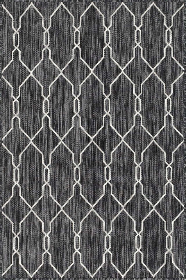 Charcoal 4' 1 x 6' 1 Outdoor Trellis Rectangle Area Rug Weather Resistant for Patio, Deck, Terrace, Balcony, Porch Geometric Design Water Safe Outside Carpet for Sale at Rug Engine