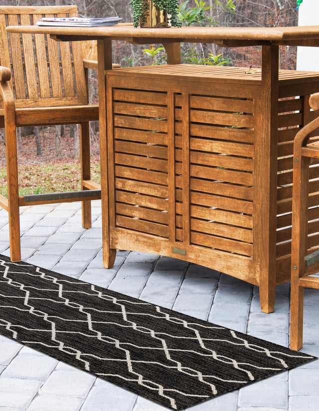 Charcoal 2' x 6' 1 Outdoor Trellis Runner Area Rug Weather Resistant for Patio, Deck, Terrace, Balcony, Porch Geometric Design Water Safe Outside Carpet for Sale at Rug Engine