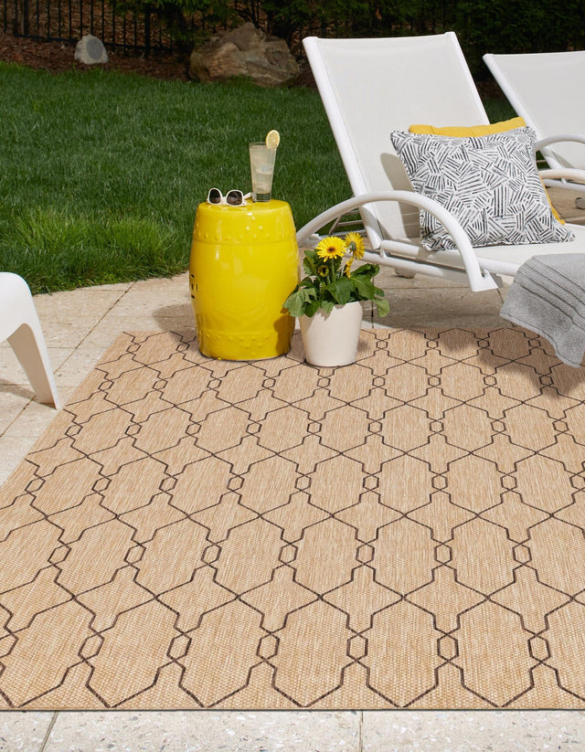 Natural 8' x 11' 4 Outdoor Trellis Rectangle Area Rug Weather Resistant for Patio, Deck, Terrace, Balcony, Porch Geometric Design Water Safe Outside Carpet for Sale at Rug Engine