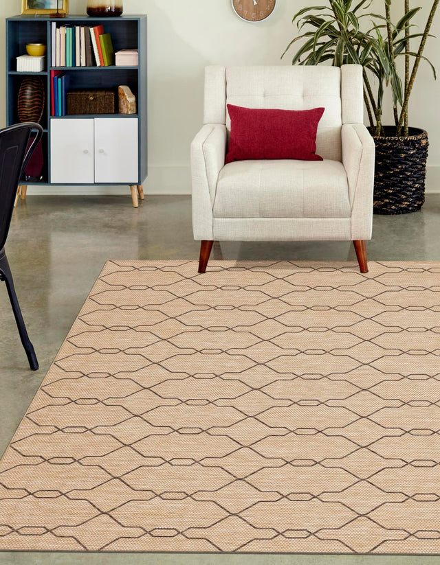 Natural 5' 1 x 8' Outdoor Trellis Rectangle Area Rug Weather Resistant for Patio, Deck, Terrace, Balcony, Porch Geometric Design Water Safe Outside Carpet for Sale at Rug Engine
