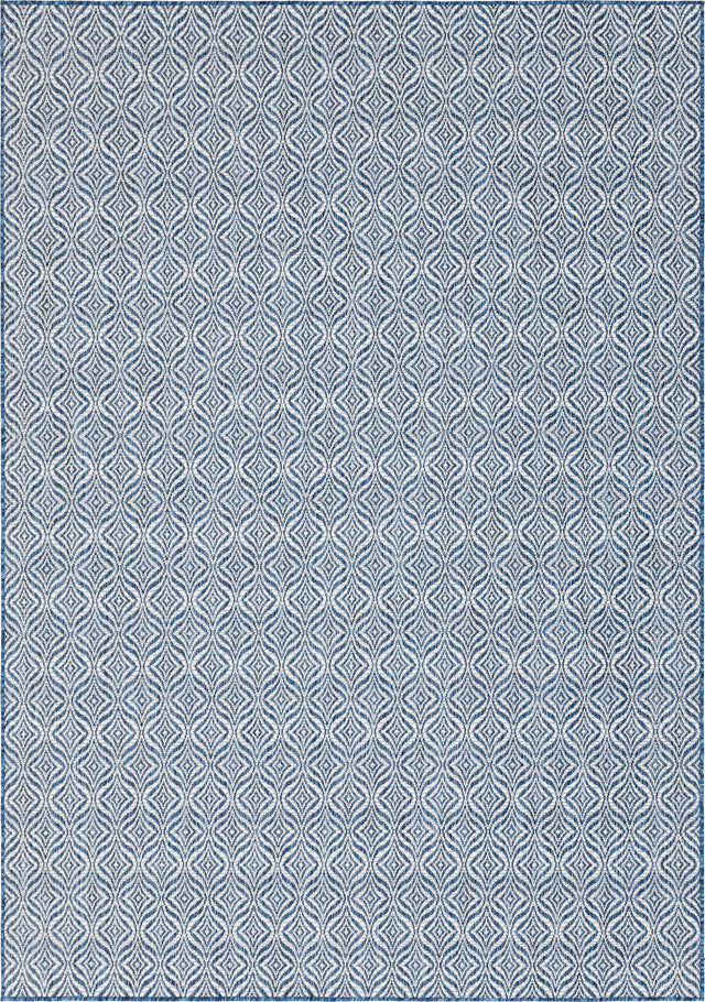 Blue 7' 1 x 10' Outdoor Trellis Rectangle Area Rug Weather Resistant for Patio, Deck, Terrace, Balcony, Porch Geometric Design Water Safe Outside Carpet for Sale at Rug Engine