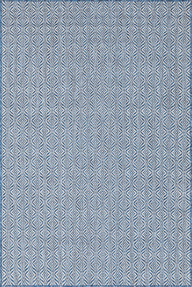 Blue 6' 1 x 9' Outdoor Trellis Rectangle Area Rug Weather Resistant for Patio, Deck, Terrace, Balcony, Porch Geometric Design Water Safe Outside Carpet for Sale at Rug Engine