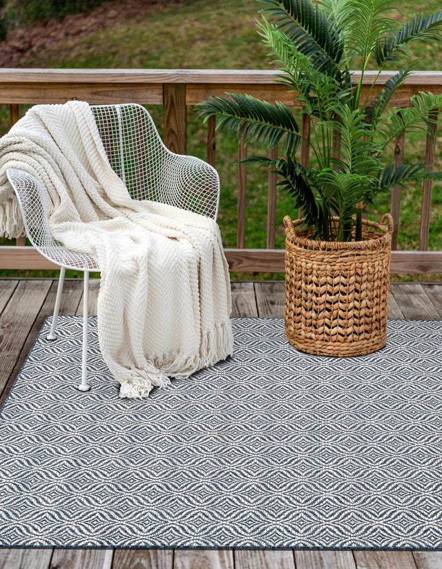 Blue 5' 3 x 8' Outdoor Trellis Rectangle Area Rug Weather Resistant for Patio, Deck, Terrace, Balcony, Porch Geometric Design Water Safe Outside Carpet for Sale at Rug Engine