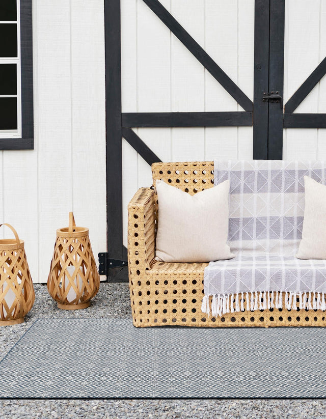 Blue 7' 1 x 10' Outdoor Trellis Rectangle Area Rug Weather Resistant for Patio, Deck, Terrace, Balcony, Porch Geometric Design Water Safe Outside Carpet for Sale at Rug Engine