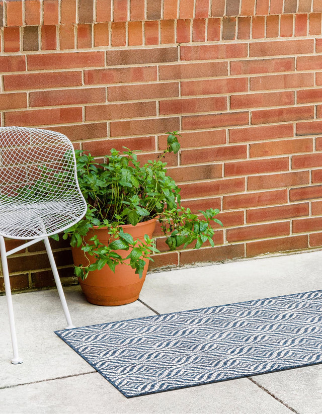 Blue 2' x 6' 1 Outdoor Trellis Runner Area Rug Weather Resistant for Patio, Deck, Terrace, Balcony, Porch Geometric Design Water Safe Outside Carpet for Sale at Rug Engine