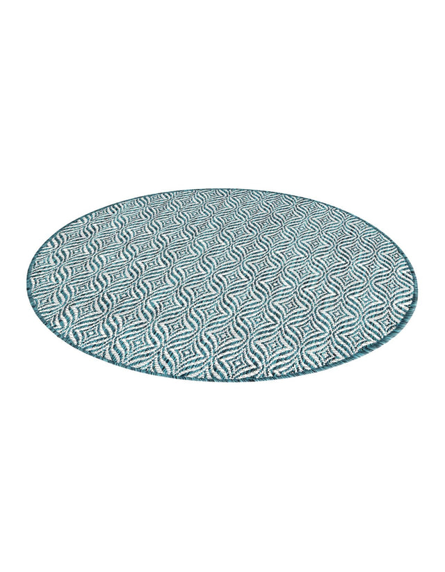 Teal 4' 1 x 4' 1 Outdoor Trellis Round Area Rug Weather Resistant for Patio, Deck, Terrace, Balcony, Porch Geometric Design Water Safe Outside Carpet for Sale at Rug Engine