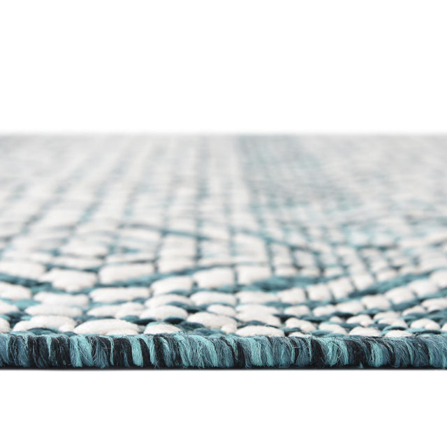 Teal 2' x 6' 1 Outdoor Trellis Runner Area Rug Weather Resistant for Patio, Deck, Terrace, Balcony, Porch Geometric Design Water Safe Outside Carpet for Sale at Rug Engine
