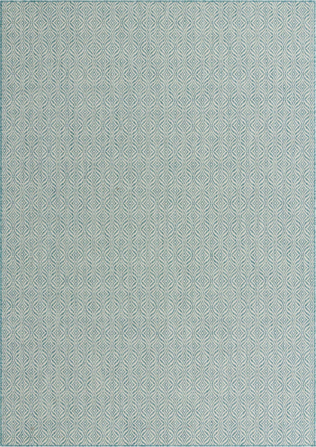 Aqua 7' 10 x 11' Outdoor Trellis Rectangle Area Rug Weather Resistant for Patio, Deck, Terrace, Balcony, Porch Geometric Design Water Safe Outside Carpet for Sale at Rug Engine