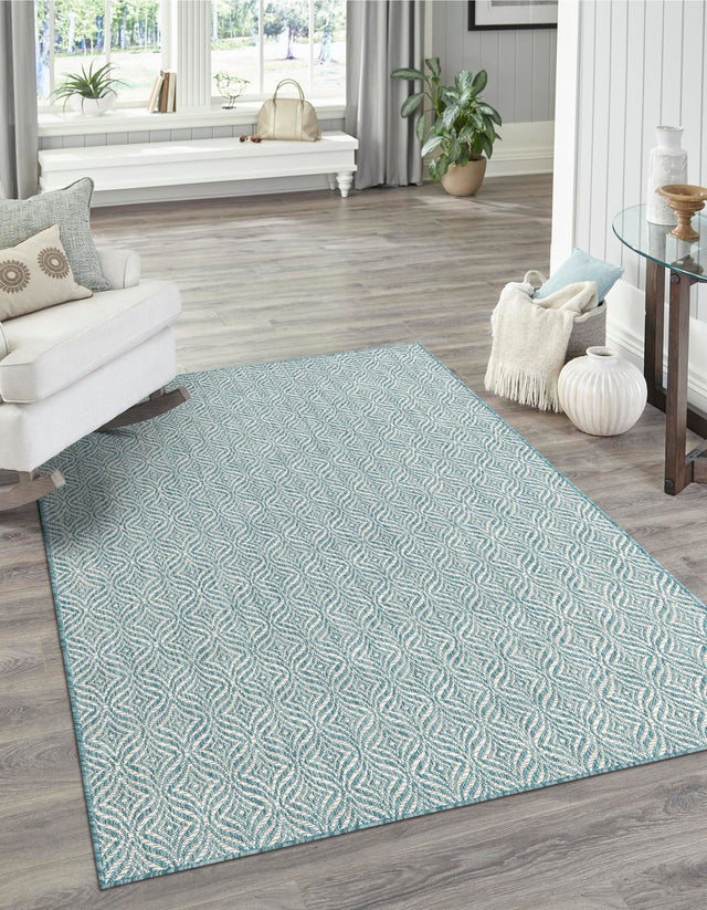 Aqua 7' 1 x 10' Outdoor Trellis Rectangle Area Rug Weather Resistant for Patio, Deck, Terrace, Balcony, Porch Geometric Design Water Safe Outside Carpet for Sale at Rug Engine