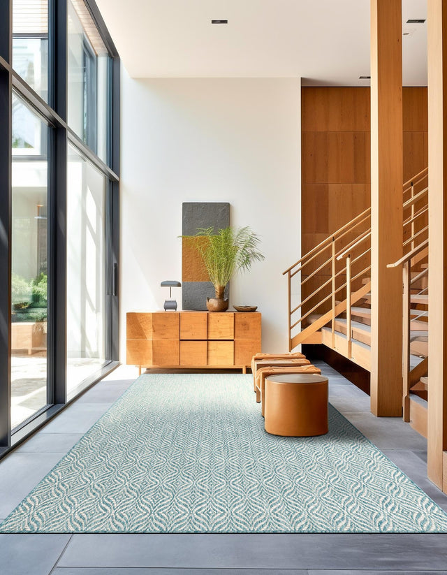 Aqua 7' 1 x 10' Outdoor Trellis Rectangle Area Rug Weather Resistant for Patio, Deck, Terrace, Balcony, Porch Geometric Design Water Safe Outside Carpet for Sale at Rug Engine