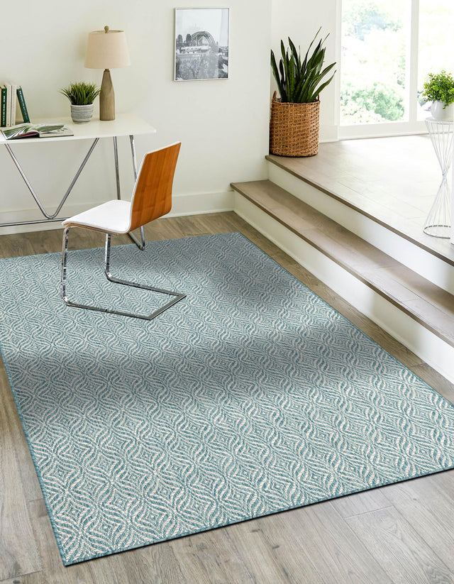 Aqua 7' 1 x 10' Outdoor Trellis Rectangle Area Rug Weather Resistant for Patio, Deck, Terrace, Balcony, Porch Geometric Design Water Safe Outside Carpet for Sale at Rug Engine