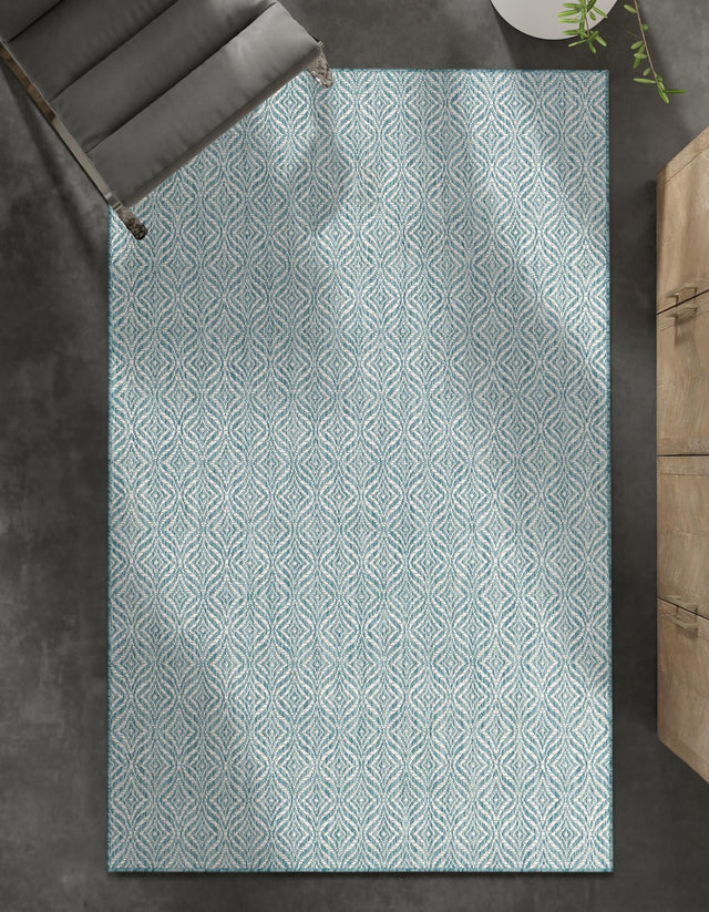Aqua 7' 1 x 10' Outdoor Trellis Rectangle Area Rug Weather Resistant for Patio, Deck, Terrace, Balcony, Porch Geometric Design Water Safe Outside Carpet for Sale at Rug Engine