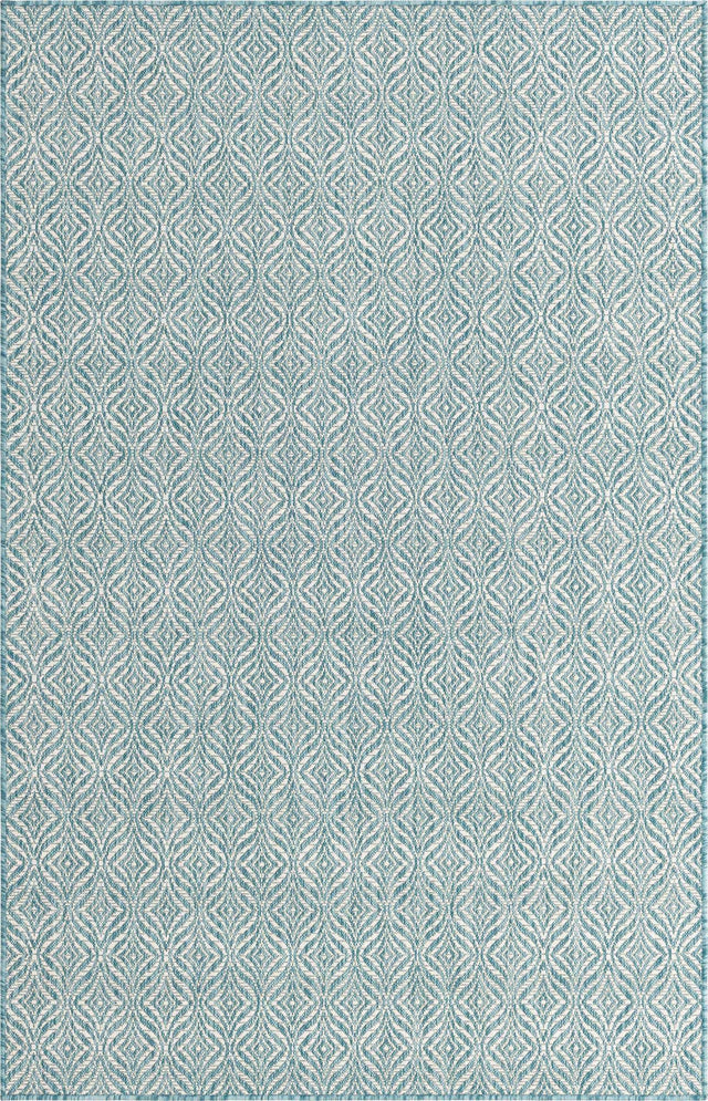 Aqua 5' 3 x 8' Outdoor Trellis Rectangle Area Rug Weather Resistant for Patio, Deck, Terrace, Balcony, Porch Geometric Design Water Safe Outside Carpet for Sale at Rug Engine
