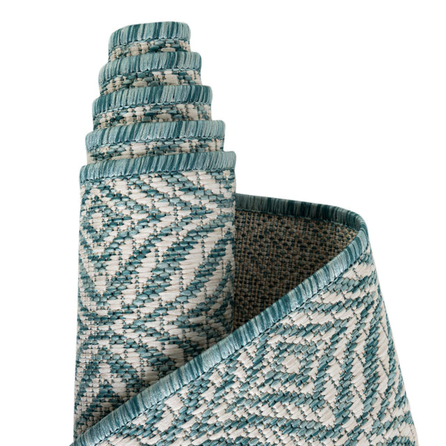 Aqua 2' x 6' 1 Outdoor Trellis Runner Area Rug Weather Resistant for Patio, Deck, Terrace, Balcony, Porch Geometric Design Water Safe Outside Carpet for Sale at Rug Engine