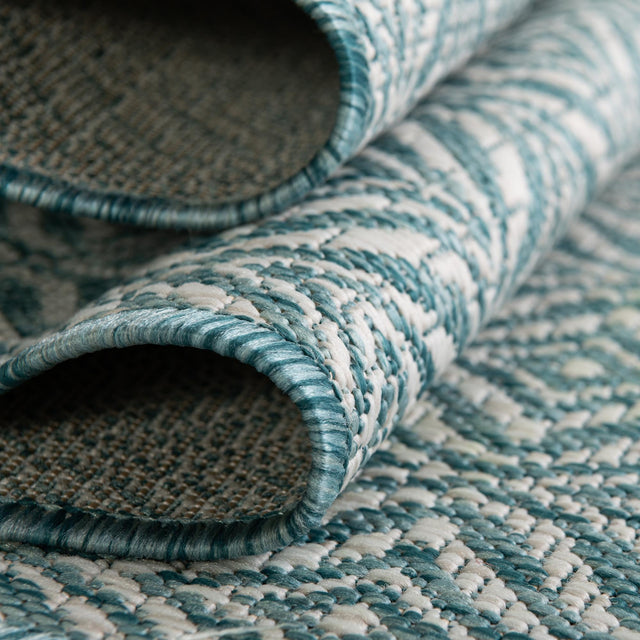 Aqua 2' x 6' 1 Outdoor Trellis Runner Area Rug Weather Resistant for Patio, Deck, Terrace, Balcony, Porch Geometric Design Water Safe Outside Carpet for Sale at Rug Engine