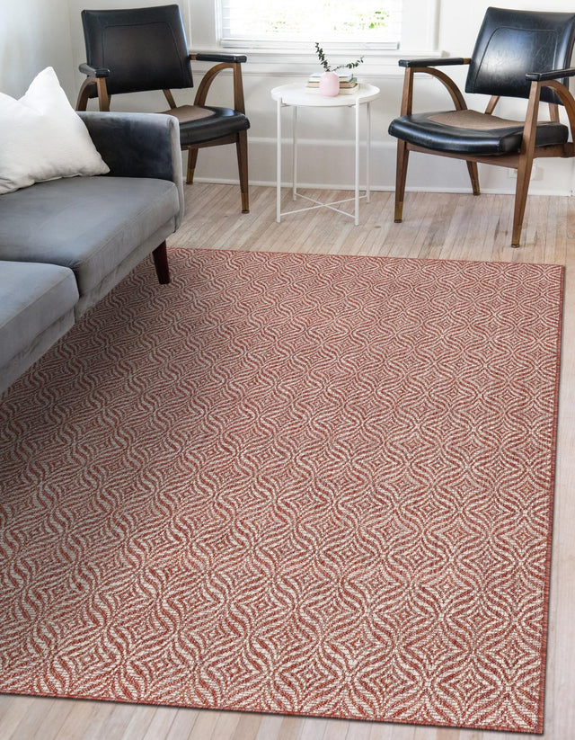Rust Red 7' 1 x 10' Outdoor Trellis Rectangle Area Rug Weather Resistant for Patio, Deck, Terrace, Balcony, Porch Geometric Design Water Safe Outside Carpet for Sale at Rug Engine