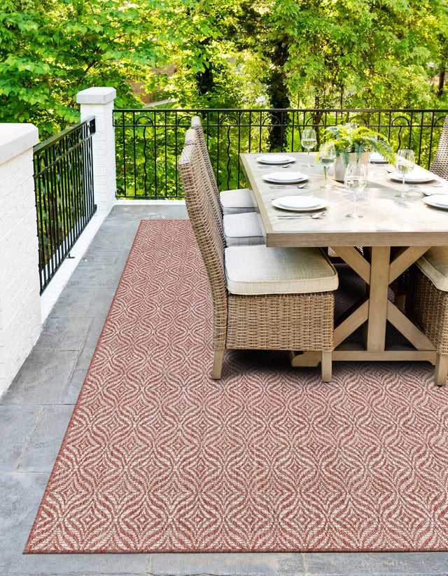 Rust Red 7' 1 x 10' Outdoor Trellis Rectangle Area Rug Weather Resistant for Patio, Deck, Terrace, Balcony, Porch Geometric Design Water Safe Outside Carpet for Sale at Rug Engine
