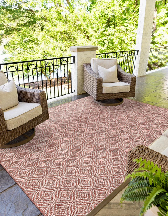Rust Red 9' x 12' Outdoor Trellis Rectangle Area Rug Weather Resistant for Patio, Deck, Terrace, Balcony, Porch Geometric Design Water Safe Outside Carpet for Sale at Rug Engine