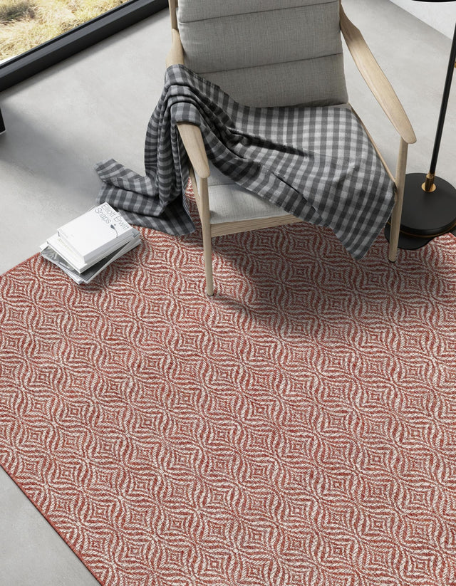 Rust Red 9' x 12' Outdoor Trellis Rectangle Area Rug Weather Resistant for Patio, Deck, Terrace, Balcony, Porch Geometric Design Water Safe Outside Carpet for Sale at Rug Engine