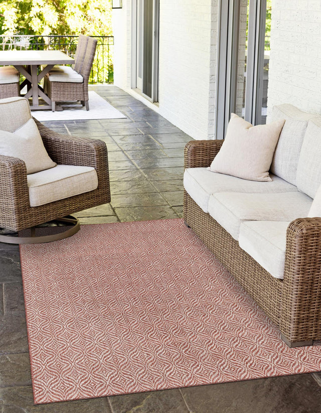 Rust Red 7' 10 x 11' Outdoor Trellis Rectangle Area Rug Weather Resistant for Patio, Deck, Terrace, Balcony, Porch Geometric Design Water Safe Outside Carpet for Sale at Rug Engine