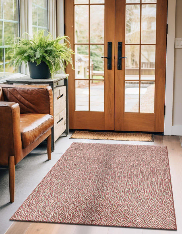 Rust Red 7' 10 x 11' Outdoor Trellis Rectangle Area Rug Weather Resistant for Patio, Deck, Terrace, Balcony, Porch Geometric Design Water Safe Outside Carpet for Sale at Rug Engine