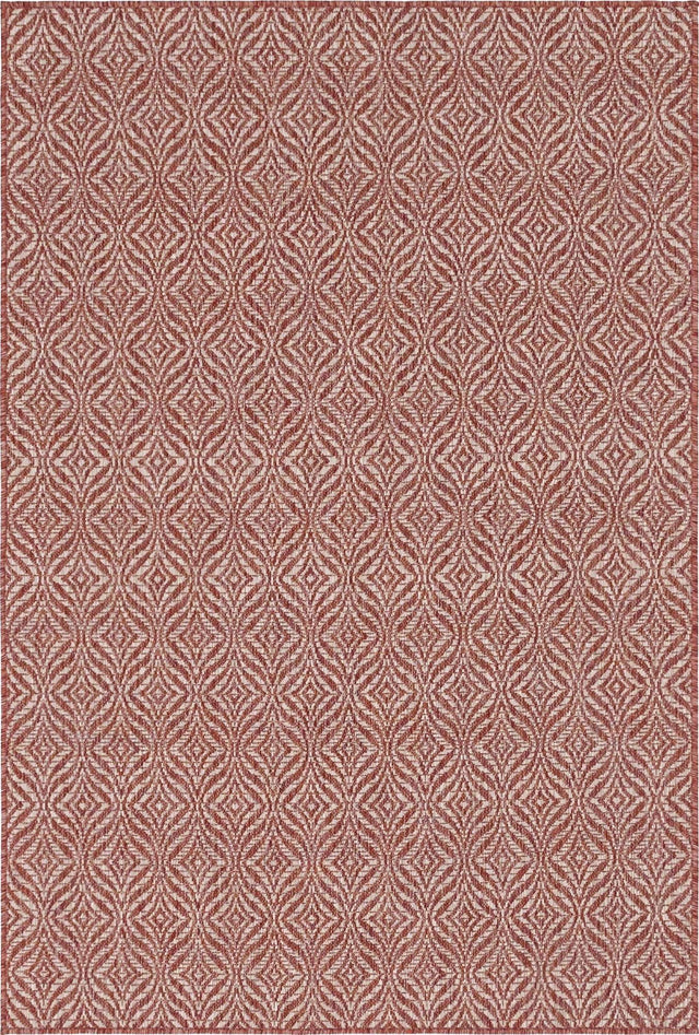 Rust Red 4' 1 x 6' 1 Outdoor Trellis Rectangle Area Rug Weather Resistant for Patio, Deck, Terrace, Balcony, Porch Geometric Design Water Safe Outside Carpet for Sale at Rug Engine