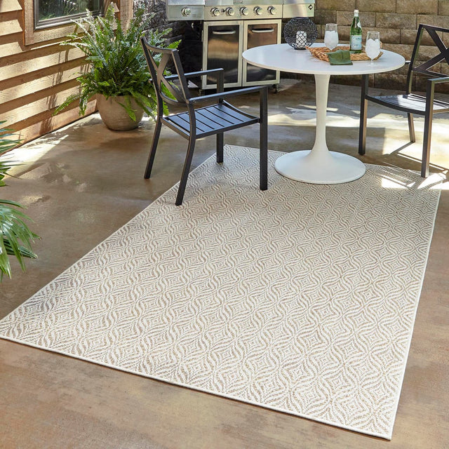 Taupe 3' 1 x 5' 3 Outdoor Trellis Rectangle Area Rug Weather Resistant for Patio, Deck, Terrace, Balcony, Porch Geometric Design Water Safe Outside Carpet for Sale at Rug Engine